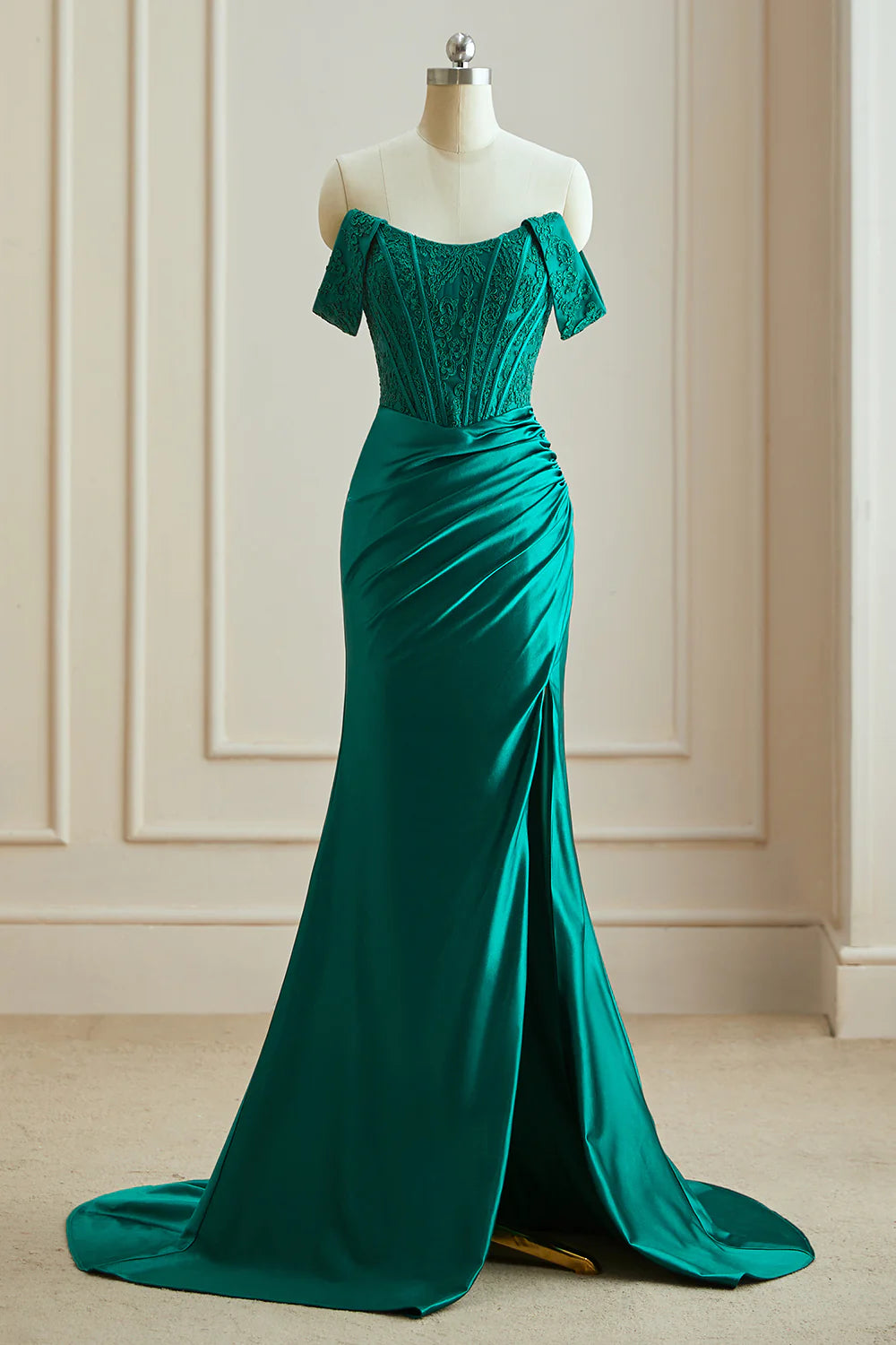 Wholesale Mermaid Off the Shoulder Satin Prom Dress with Split